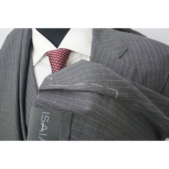 Isaia Sirio Gray Striped Sciammeria Wool 2 Pc Suit Jacket Pants Sz 42R Brand New - Picture 5 of 11